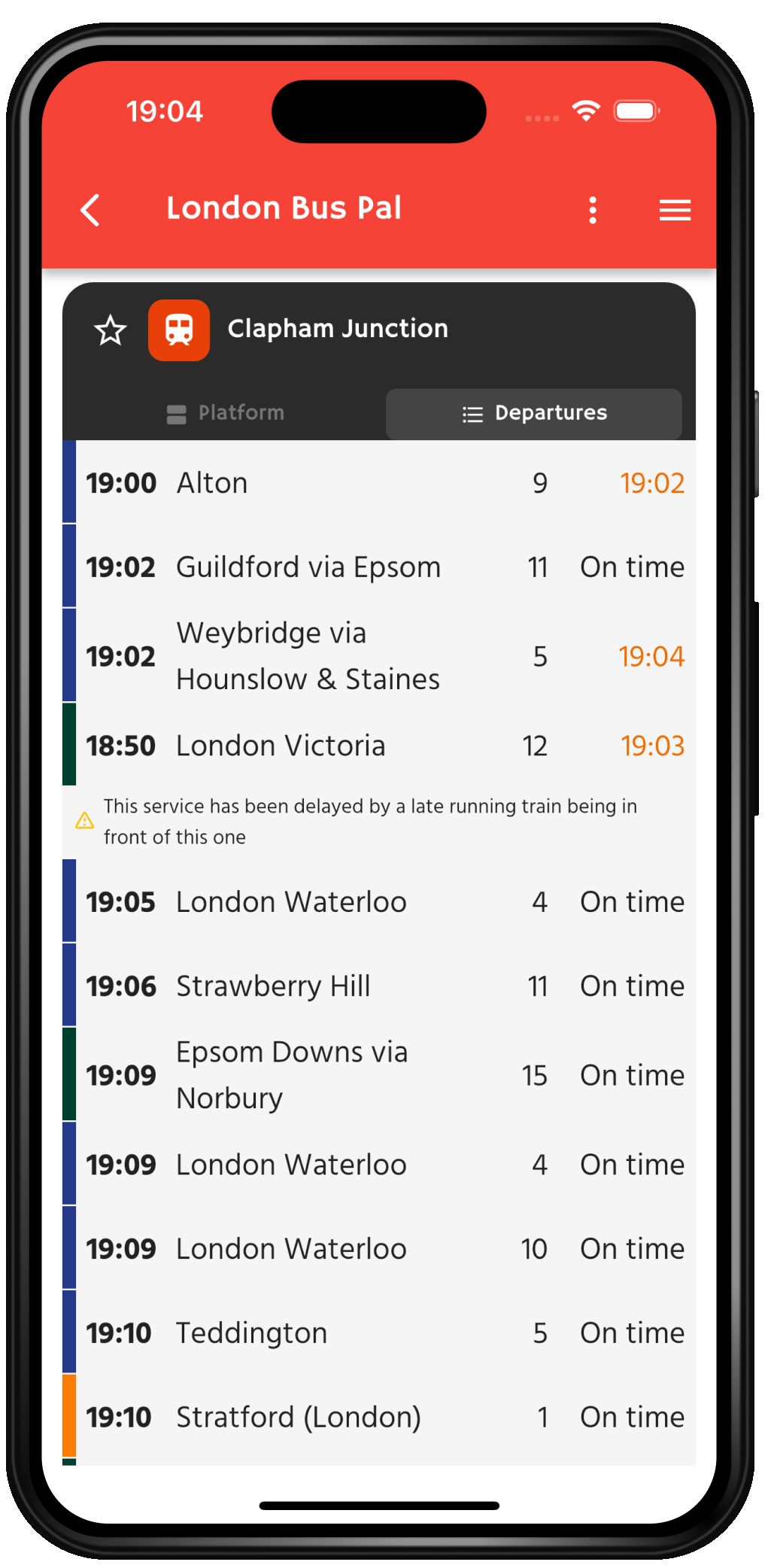 Clapham Junction departure board.